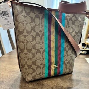 Coach Signature Brown Stripe Bag NWT